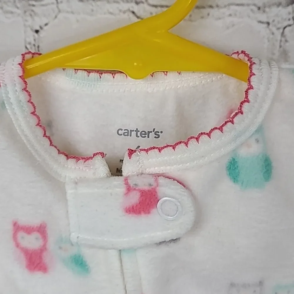 Carter's Girls 6M Soft Fleece White Owl Print One-Piece PJ Footie Winter Pajamas